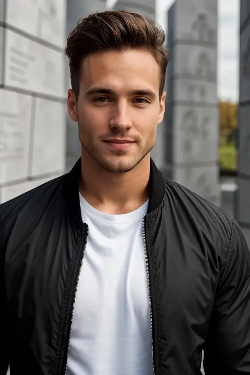 Illustrative AI boyfriend portrait in a black jacket, supplied for visual context