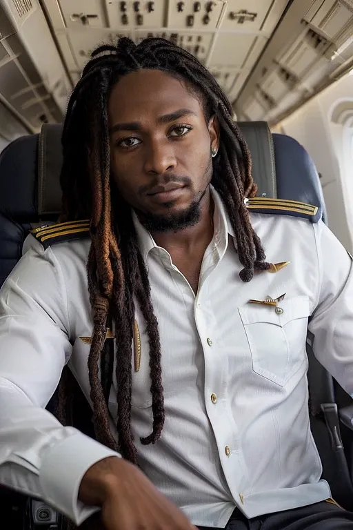 Illustrative male AI companion wearing a pilot uniform